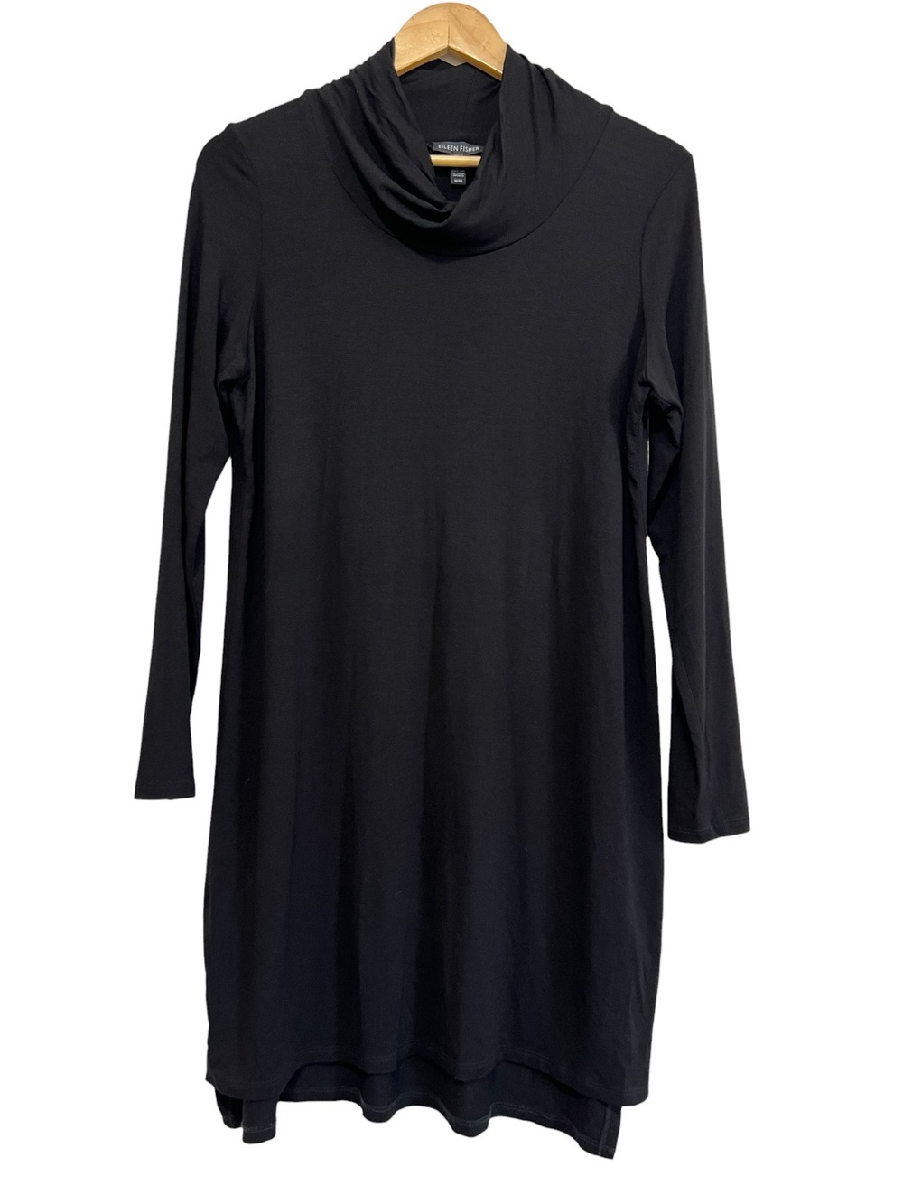 Eileen Fisher Black Long-Sleeve Twisted Cowl-Neck Tunic Dress Medium USA